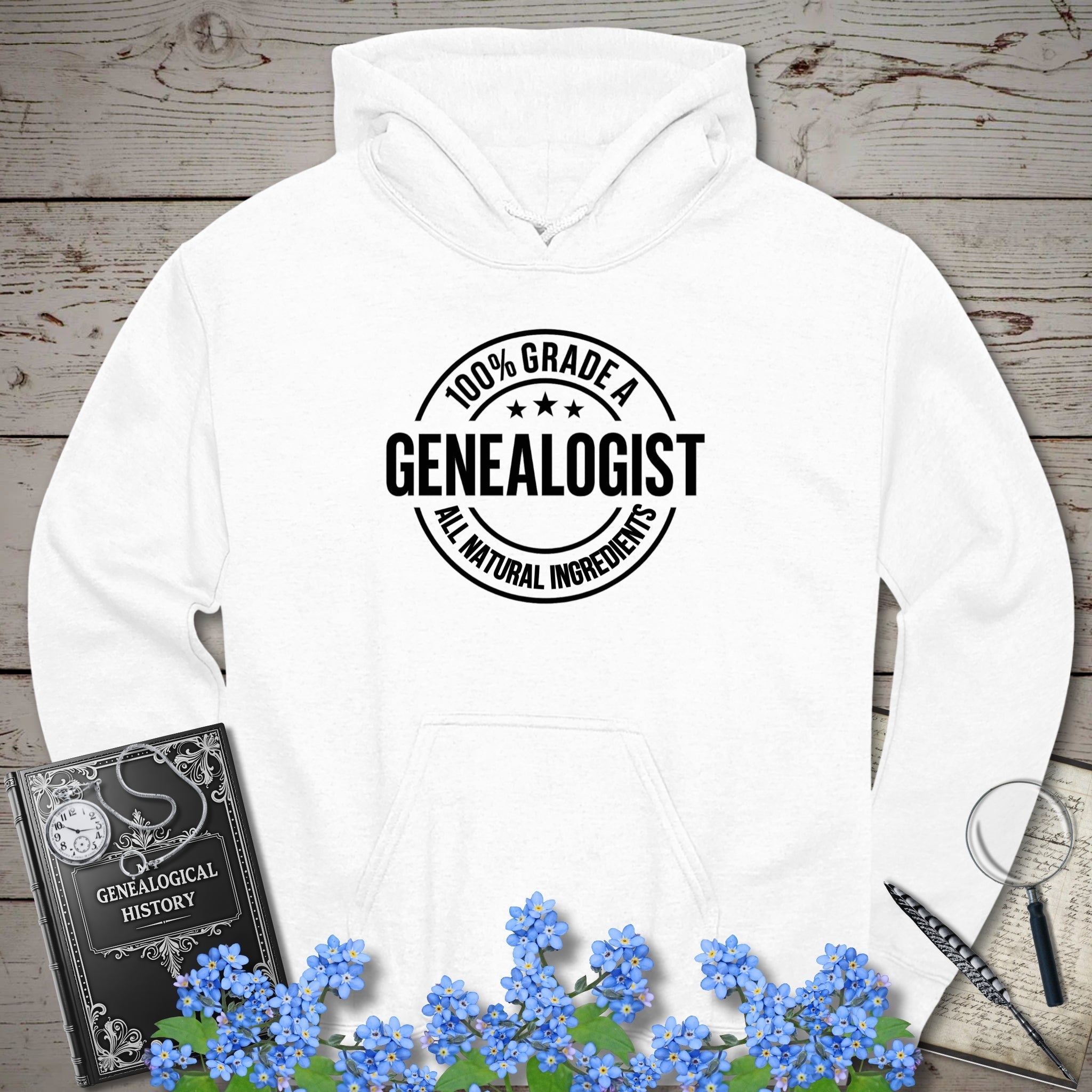 100 Percent Genealogist Hoodie in White by Genealogy Keepsakes