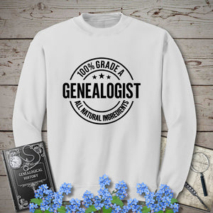 100 Percent Genealogist Sweatshirt in White by Genealogy Keepsakes