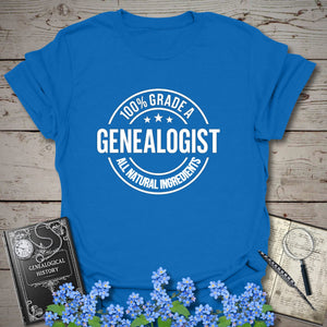 100 Percent Genealogist T-Shirt in Royal by Genealogy Keepsakes