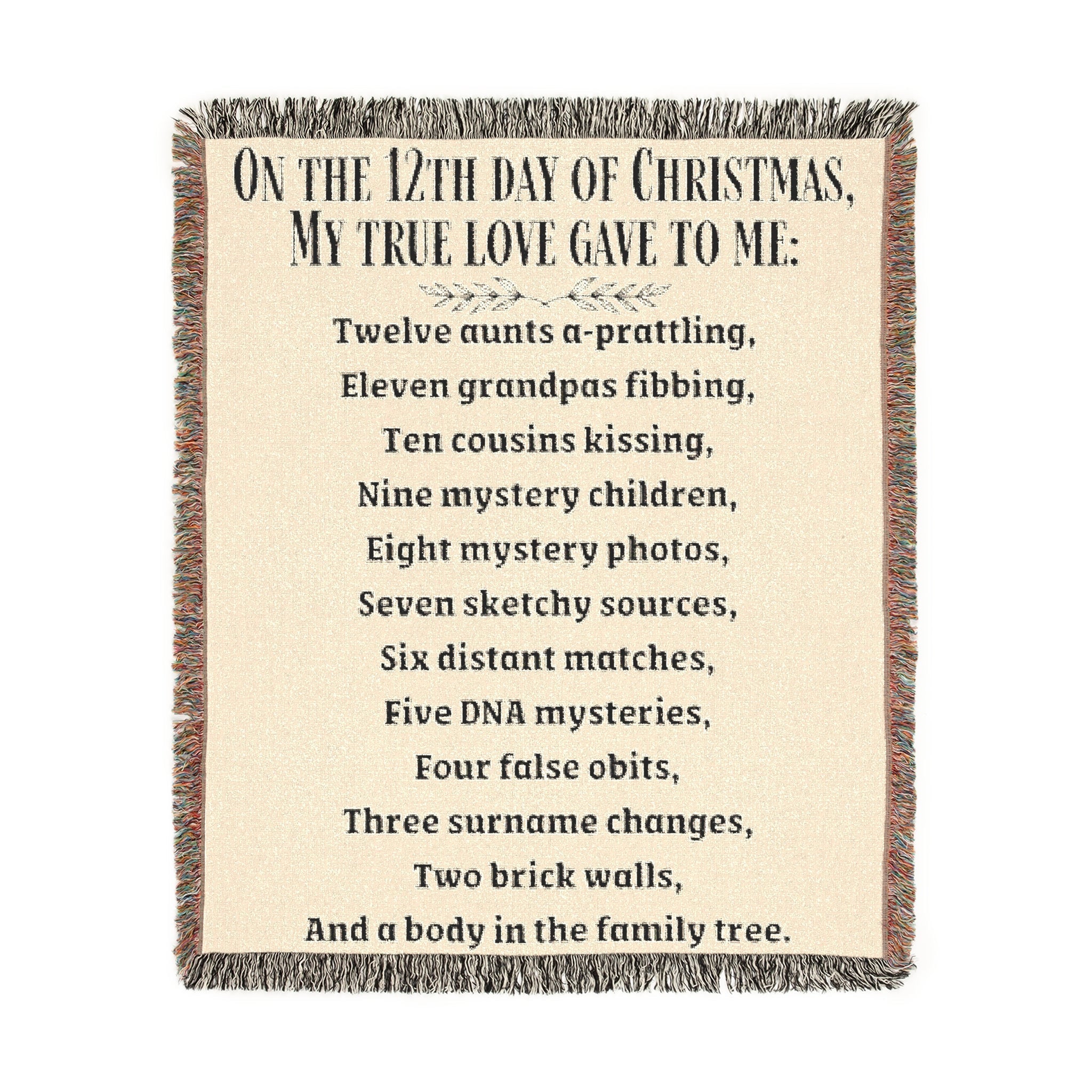 12 Days Of Christmas Woven Blanket in Artwork by Genealogy Keepsakes