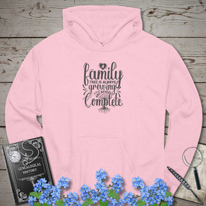 A Family Tree Is Always Growing Hoodie in Light Pink by Genealogy Keepsakes