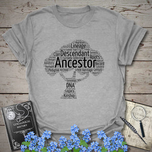 Ancestor Word Cloud Tree T-Shirt in Sport Grey by Genealogy Keepsakes