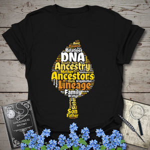 Ancestry Word Cloud T-Shirt in Black by Genealogy Keepsakes