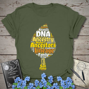 Ancestry Word Cloud T-Shirt in Military Green by Genealogy Keepsakes