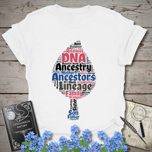 Ancestry Word Cloud T-Shirt in White by Genealogy Keepsakes