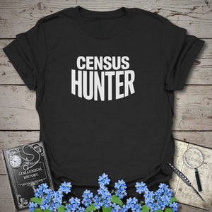 Census Hunter T-Shirt in Black by Genealogy Keepsakes
