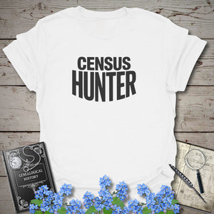 Census Hunter T-Shirt in White by Genealogy Keepsakes