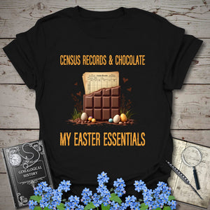 Census Records & Chocolate T-Shirt in Black by Genealogy Keepsakes