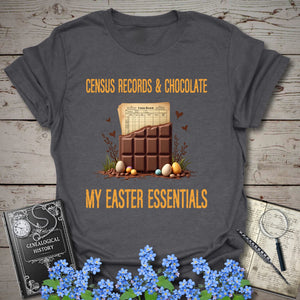 Census Records & Chocolate T-Shirt in Dark Heather Grey by Genealogy Keepsakes