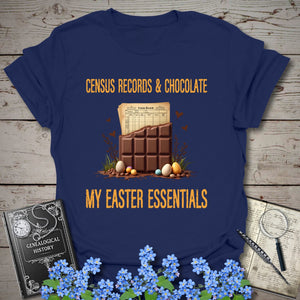 Census Records & Chocolate T-Shirt in Navy by Genealogy Keepsakes