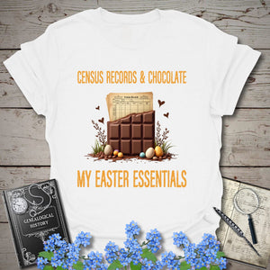 Census Records & Chocolate T-Shirt in White by Genealogy Keepsakes