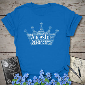 Crown Word Cloud T-Shirt in Royal by Genealogy Keepsakes