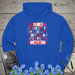 DNA Doesn't Lie - We're A Perfect Match Hoodie in Royal by Genealogy Keepsakes