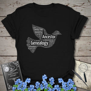Dove Word Cloud T-Shirt in Black by Genealogy Keepsakes