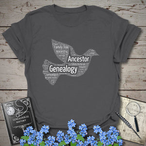 Dove Word Cloud T-Shirt in Charcoal by Genealogy Keepsakes
