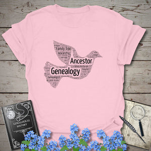 Dove Word Cloud T-Shirt in Light Pink by Genealogy Keepsakes