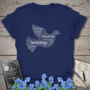 Dove Word Cloud T-Shirt in Navy by Genealogy Keepsakes