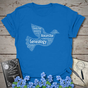 Dove Word Cloud T-Shirt in Royal by Genealogy Keepsakes