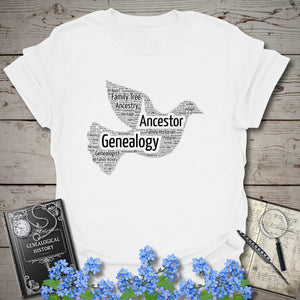 Dove Word Cloud T-Shirt in White by Genealogy Keepsakes