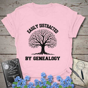 Easily Distracted By Genealogy T-Shirt in Light Pink by Genealogy Keepsakes