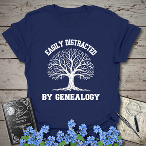 Easily Distracted By Genealogy T-Shirt in Navy by Genealogy Keepsakes