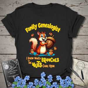 Family Genealogist T-Shirt in Black by Genealogy Keepsakes