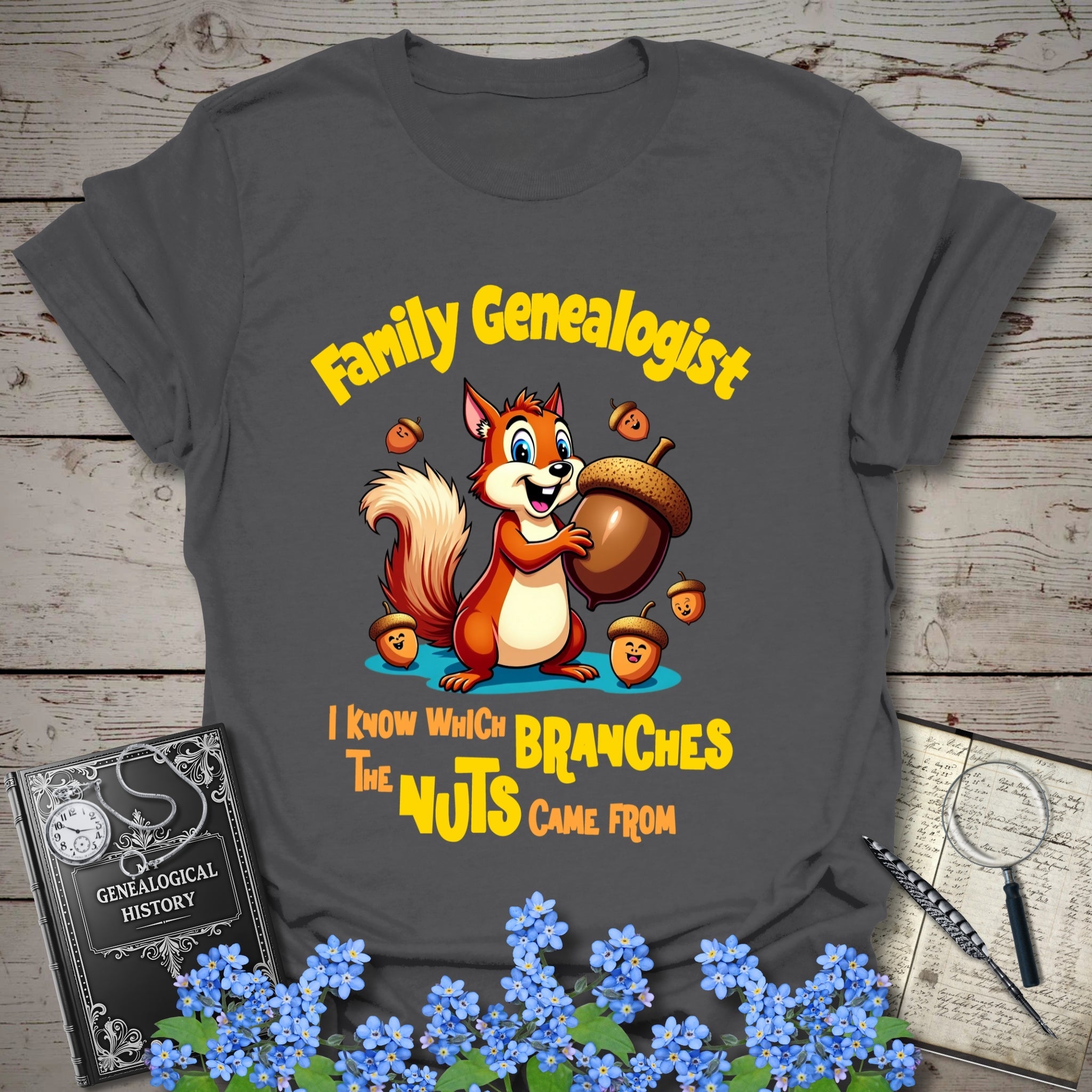 Family Genealogist T-Shirt in Charcoal by Genealogy Keepsakes