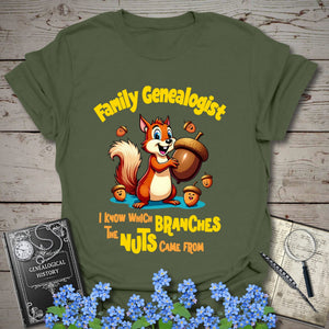 Family Genealogist T-Shirt in Military Green by Genealogy Keepsakes