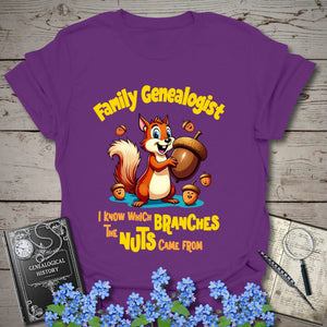 Family Genealogist T-Shirt in Purple by Genealogy Keepsakes