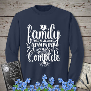 Family Tree Is Always Growing Sweatshirt in Navy by Genealogy Keepsakes