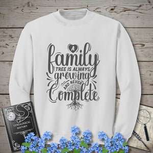 Family Tree Is Always Growing Sweatshirt in White by Genealogy Keepsakes