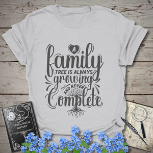 Family Tree Is Always Growing T-Shirt in Ice Grey by Genealogy Keepsakes