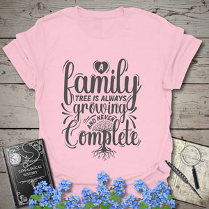 Family Tree Is Always Growing T-Shirt in Light Pink by Genealogy Keepsakes