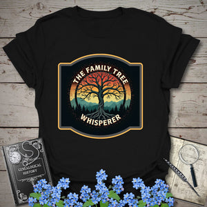 Family Tree Whisperer T-Shirt in Black by Genealogy Keepsakes