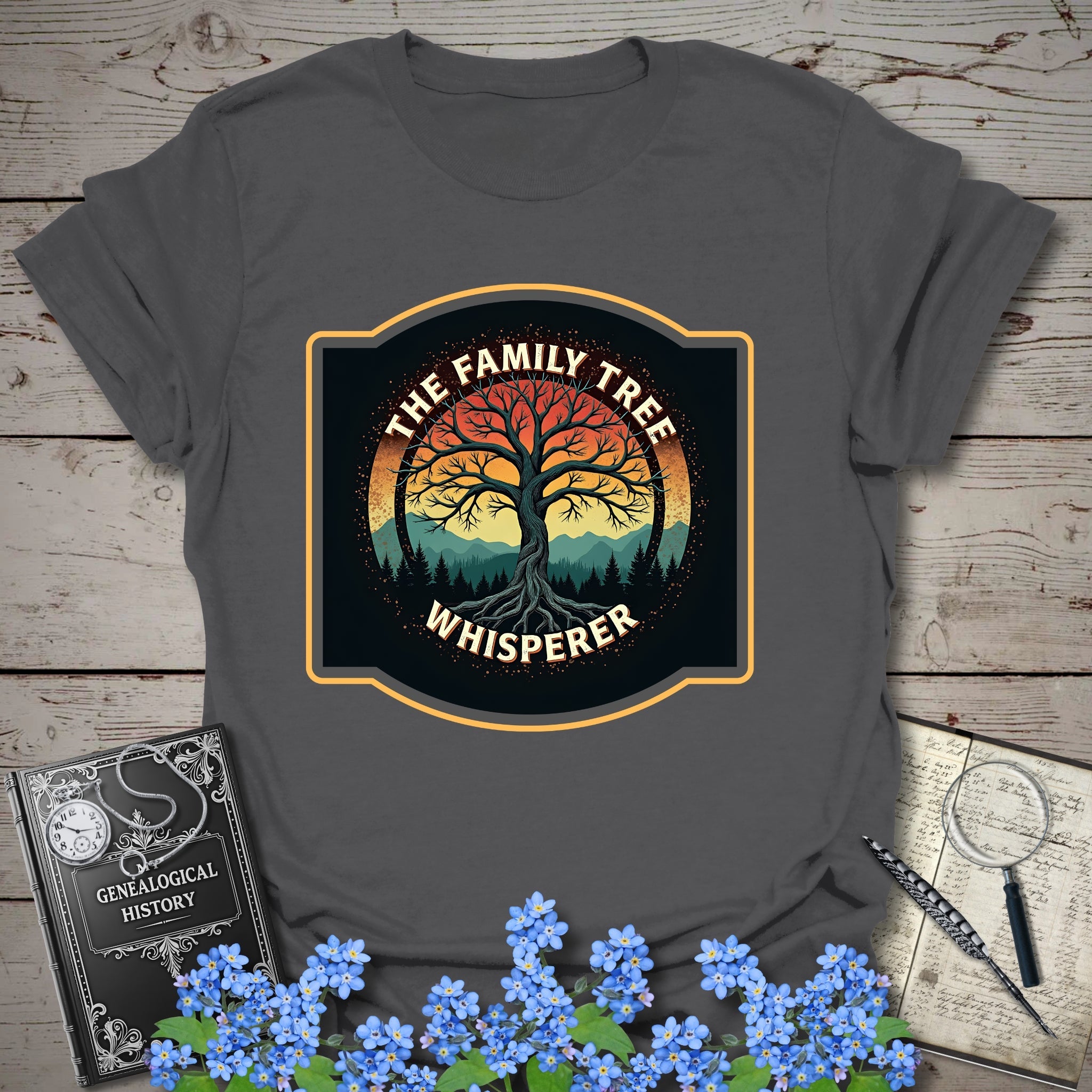 Family Tree Whisperer T-Shirt in Charcoal by Genealogy Keepsakes