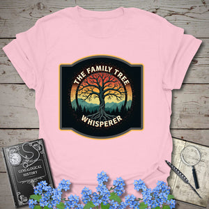 Family Tree Whisperer T-Shirt in Light Pink by Genealogy Keepsakes