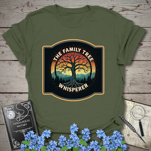 Family Tree Whisperer T-Shirt in Military Green by Genealogy Keepsakes
