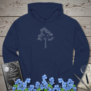 Family Tree Word Cloud Hoodie in Navy by Genealogy Keepsakes