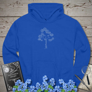 Family Tree Word Cloud Hoodie in Royal by Genealogy Keepsakes