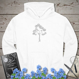 Family Tree Word Cloud Hoodie in White by Genealogy Keepsakes