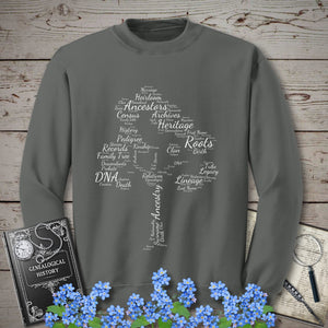 Family Tree Word Cloud Sweatshirt in Charcoal by Genealogy Keepsakes