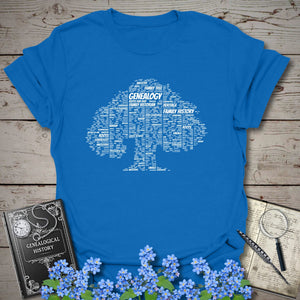Family Tree Word Cloud T-Shirt in Royal by Genealogy Keepsakes