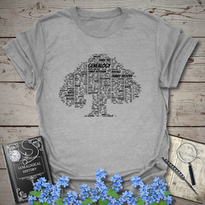 Family Tree Word Cloud T-Shirt in Sport Grey by Genealogy Keepsakes