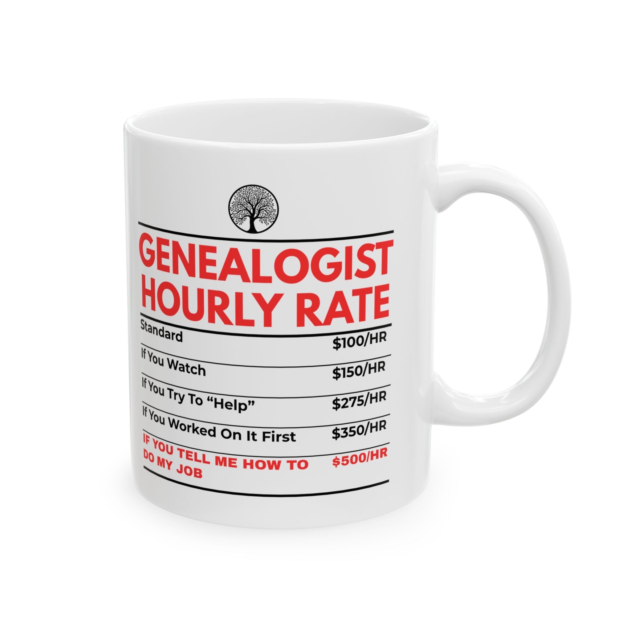 Genealogist Hourly Rate Mug (11oz|15oz) in 11oz by Genealogy Keepsakes