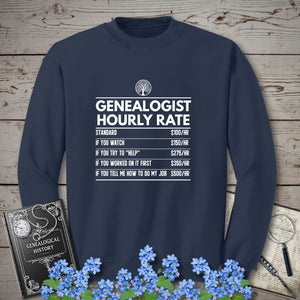 Genealogist Hourly Rate Sweatshirt in Navy by Genealogy Keepsakes