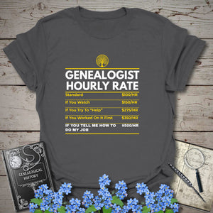 Genealogist Hourly Rate T-Shirt in Charcoal by Genealogy Keepsakes