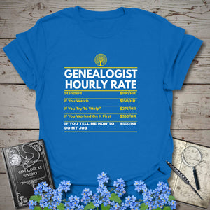 Genealogist Hourly Rate T-Shirt in Royal by Genealogy Keepsakes