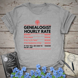 Genealogist Hourly Rate T-Shirt in Sport Grey by Genealogy Keepsakes