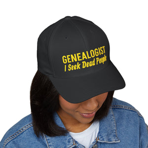Genealogist - I Seek Dead People Embroidered Cap in Black by Genealogy Keepsakes