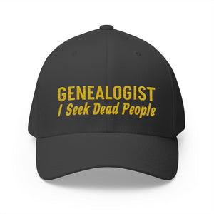 Genealogist - I Seek Dead People Embroidered Cap in Dark Grey by Genealogy Keepsakes